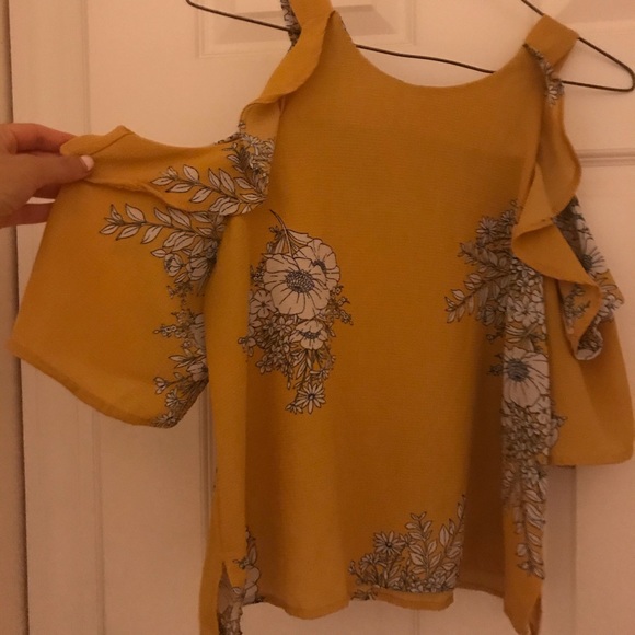 Cold Shoulder Flower Floral Dress Shirt - Picture 2 of 10